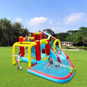 7 in1 Inflatable slide water park bouncing house outdoor Soccer garden bouncer with Splash pool & Water gun & Climbing wall & Basketball & Football