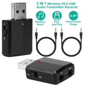 3 IN 1 Wireless V5.0 USB Audio Transmitter Receiver EDR Adapter Music Streaming For TV PC Headphones