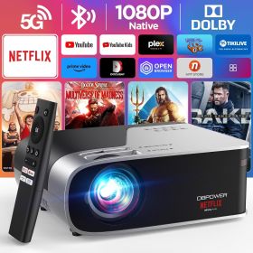 Projector with 5G WiFi and Bluetooth, DBPOWER Native 1080p Movie Projector Built-in Netflix, 500ANSI Portable Smart Projector 4K with Dolby Audio for