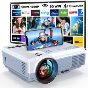 Projector with WiFi and Bluetooth,5G WiFi 9000L Native 1080P Video Projector, FUDONI Portable Movie Projector,Compatible with TV Stick, Smartphone, Ta