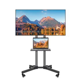 Mobile TV Stand on Wheels for 32-65 Inch LCD LED Flat Panel Curved Screen TV up to 132lbs, TV Cart with Height Adjustable Laptop Shelf Movable Portabl