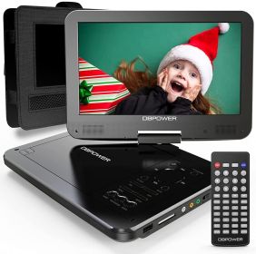 DBPOWER 12" Portable DVD Player with 5-Hour Rechargeable Battery;  10" Swivel Display Screen and SD/ USB Port;  with 1.8m Car Charger;  Power Adaptor