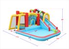 7 in1 Inflatable slide water park bouncing house outdoor Soccer garden bouncer with Splash pool & Water gun & Climbing wall & Basketball & Football