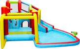 7 in1 Inflatable slide water park bouncing house outdoor Soccer garden bouncer with Splash pool & Water gun & Climbing wall & Basketball & Football