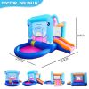 Elephant Inflatable Castle Blue Bounce House w/ Slide Ball Pool and 350W Blower