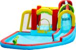 7 in1 Inflatable slide water park bouncing house outdoor Soccer garden bouncer with Splash pool & Water gun & Climbing wall & Basketball & Football