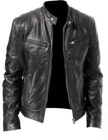 PU Leather Jacket Slim Leather Jacket (Option: Black-L)