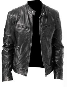 PU Leather Jacket Slim Leather Jacket (Option: Black-S)