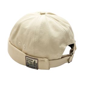 Vintage Docker Cap Brimless Hat Breathable Beanie Hats Cotton Retro Adjustable Literary Landlord Sailor Cap Women Hip Hop Hat (Color: White)