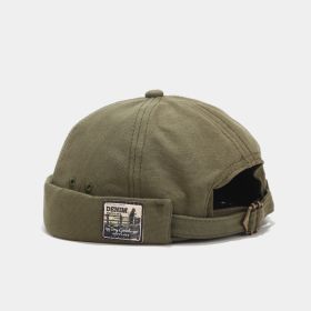 Vintage Docker Cap Brimless Hat Breathable Beanie Hats Cotton Retro Adjustable Literary Landlord Sailor Cap Women Hip Hop Hat (Color: Green)