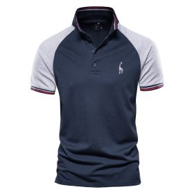 Men's Short Sleeve Solid Stretch Polo Shirt Causal Shirt (Color: Navy, size: S)