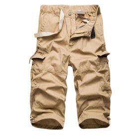 Men's Cargo Shorts Lightweight Multi Pocket Short with Belt (Color: Brown, size: 34)