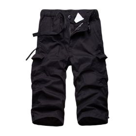 Men's Cargo Shorts Lightweight Multi Pocket Short with Belt (Color: BLACK, size: 29)