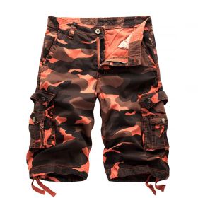 Men's Camo Cargo Shorts Cotton (Color: Red, size: 33)