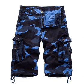 Men's Camo Cargo Shorts Cotton (Color: Blue, size: 32)