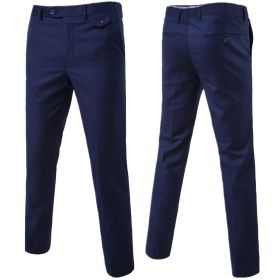 Mens Classic Slim Fit Stretch Flat Front Slacks Dress Pants (Color: Navy Blue, size: S)