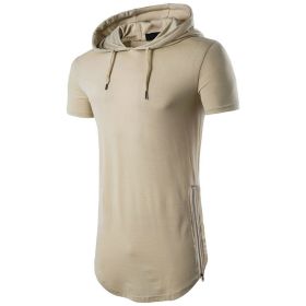 Mens Hipster Hip Hop Long Drop Tail Hoodie Side Zipper T Shirt Longline Pullover Shirts (Color: Brown, size: XS)