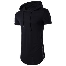 Mens Hipster Hip Hop Long Drop Tail Hoodie Side Zipper T Shirt Longline Pullover Shirts (Color: BLACK, size: XL)