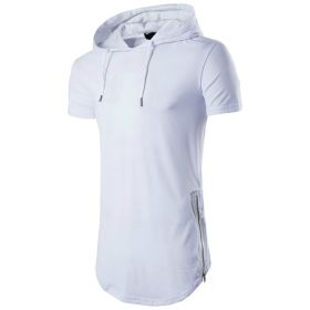 Mens Hipster Hip Hop Long Drop Tail Hoodie Side Zipper T Shirt Longline Pullover Shirts (Color: White, size: XS)