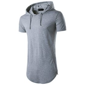 Mens Hipster Hip Hop Long Drop Tail Hoodie Side Zipper T Shirt Longline Pullover Shirts (Color: Grey, size: L)