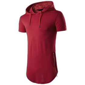 Mens Hipster Hip Hop Long Drop Tail Hoodie Side Zipper T Shirt Longline Pullover Shirts (Color: Red, size: XS)