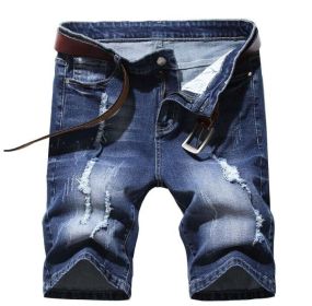 Men's Jean Shorts Ripped Denim Short Distressed Slim Fit (Color: Blue 01, size: 32)