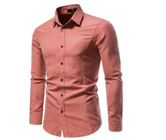 Men's Long Sleeve Regular fit Casual Shirt (Color: Pink, size: XL)