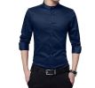 Men's Dress Shirt Banded Collar Long Sleeve Slim Fit Tuxedo Shirt Cotton