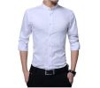 Men's Dress Shirt Banded Collar Long Sleeve Slim Fit Tuxedo Shirt Cotton