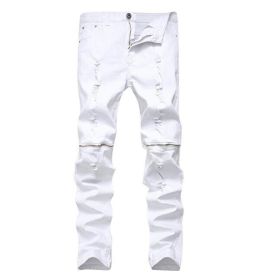 Mens Jeans Ripped Skinny Distressed Destroyed Straight Fit Zipper Jeans with Holes (Color: 1, size: 36)