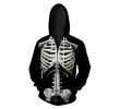 Men's Skeleton Hoodies Zipper 3D Printing Hooded Skull Sweatshirts Jacket with Two Pockets