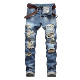 Men's Jeans Ripped Slim Straight Fit Biker Jeans With Zipper Deco (Color: colorful, size: 36)