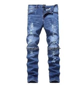 Mens Jeans Ripped Skinny Distressed Destroyed Straight Fit Zipper Jeans with Holes (Color: 3, size: 36)