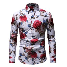 Men's Shirt Stylish Slim Fit Button Down Long Sleeve Floral Shirt Dress Shirts (Color: 1, size: M)