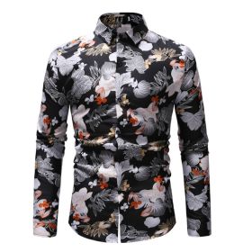 Men's Shirt Stylish Slim Fit Button Down Long Sleeve Floral Shirt Dress Shirts (Color: 3, size: S)