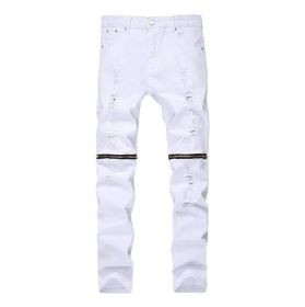 Mens Jeans Ripped Skinny Distressed Destroyed Straight Fit Zipper Jeans with Holes (Color: 6, size: 40)