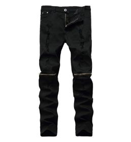 Mens Jeans Ripped Skinny Distressed Destroyed Straight Fit Zipper Jeans with Holes (Color: 2, size: 34)