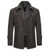 Men's Detachable Scarf Collar Slim Warm Wool Blend Overcoat