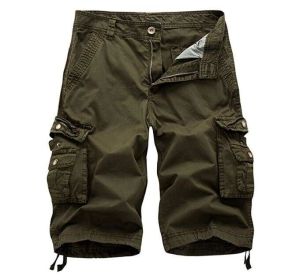 Mens Camo Cargo Shorts Relaxed Fit Multi-Pocket Outdoor Camouflage Cargo Shorts Cotton (Color: Green, size: L)