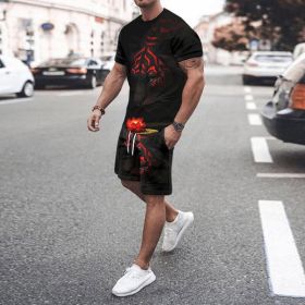 3D T-shirt digital printing short-sleeved shorts suit men's casual beach pants two-piece set (Color: TZ06, size: L)