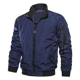 Men's Stand Collar Thick Autumn&Spring Casual Jacket (Color: Blue, size: M)