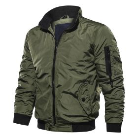 Men's Stand Collar Thick Autumn&Spring Casual Jacket (Color: Army Green, size: L)