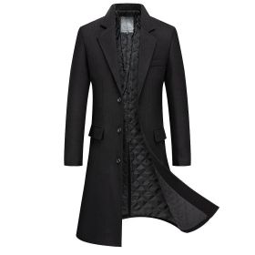 Men's Long Trench Coat Notch Lapel Single Breasted Overcoat (Color: BLACK, size: 2XL)