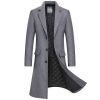 Men's Long Trench Coat Notch Lapel Single Breasted Overcoat