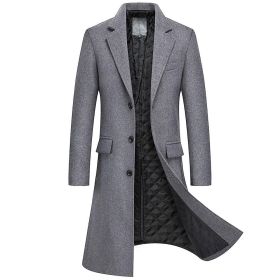 Men's Long Trench Coat Notch Lapel Single Breasted Overcoat (Color: Grey, size: S)