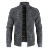 Men's Casual Plush Stand-up Collar Geometric Pattern Knitted Cardigan Jacket