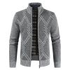 Men's Casual Plush Stand-up Collar Geometric Pattern Knitted Cardigan Jacket