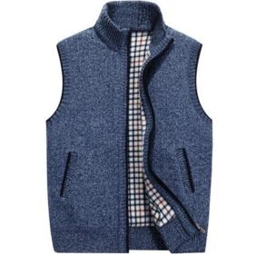 Men's Full-Zip Knitted Cardigan Sweaters Vest Jacket with Pockets (Color: Blue, size: 2XL)