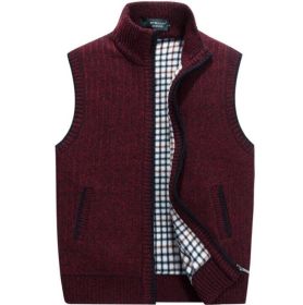 Men's Full-Zip Knitted Cardigan Sweaters Vest Jacket with Pockets (Color: Red, size: M)