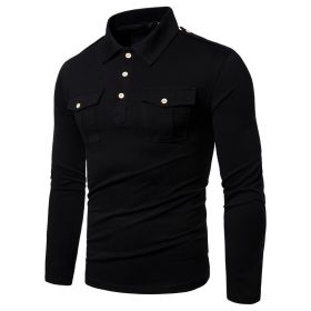 Men Polo Shirts Long Sleeve Slim Fit Breathable Shirts With Pockets (Color: BLACK, size: M)
